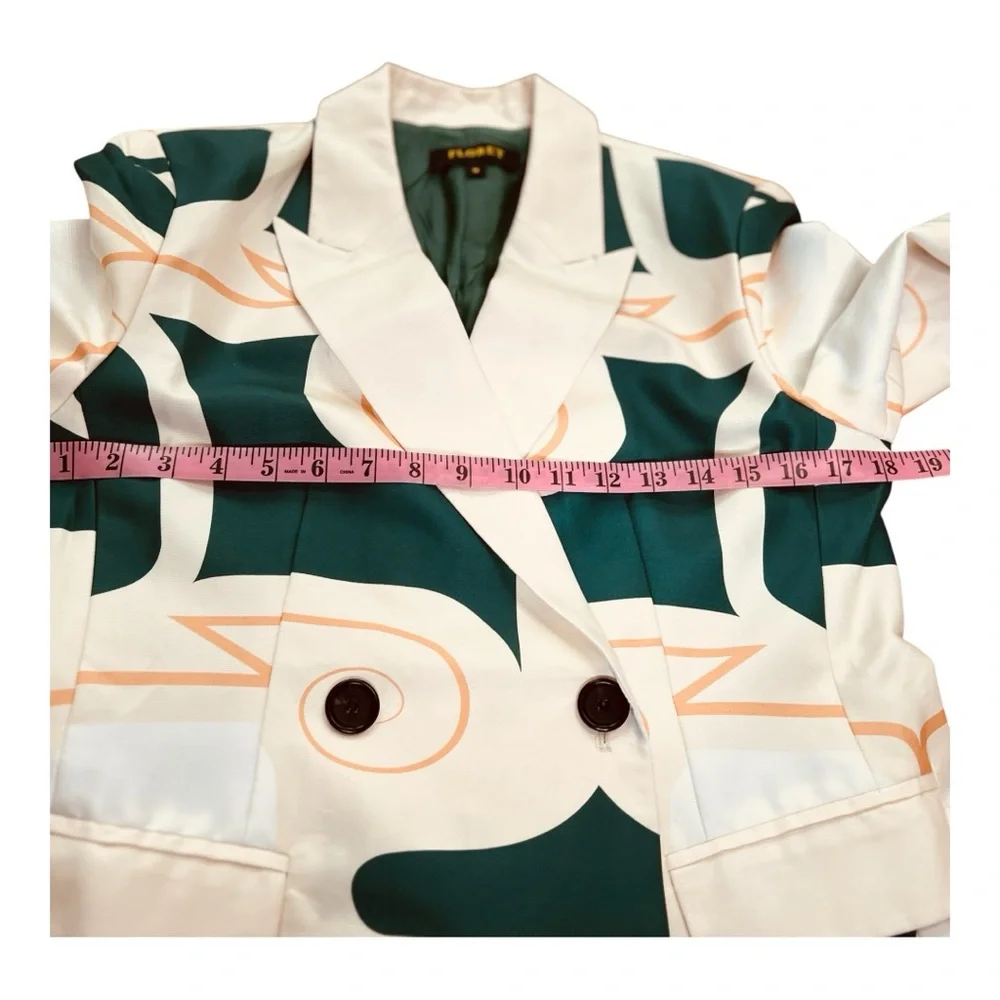 Floret Silk Blend Faille Double Breasted Abstract Bold Print Blazer SZ M - Picture 4 of 8